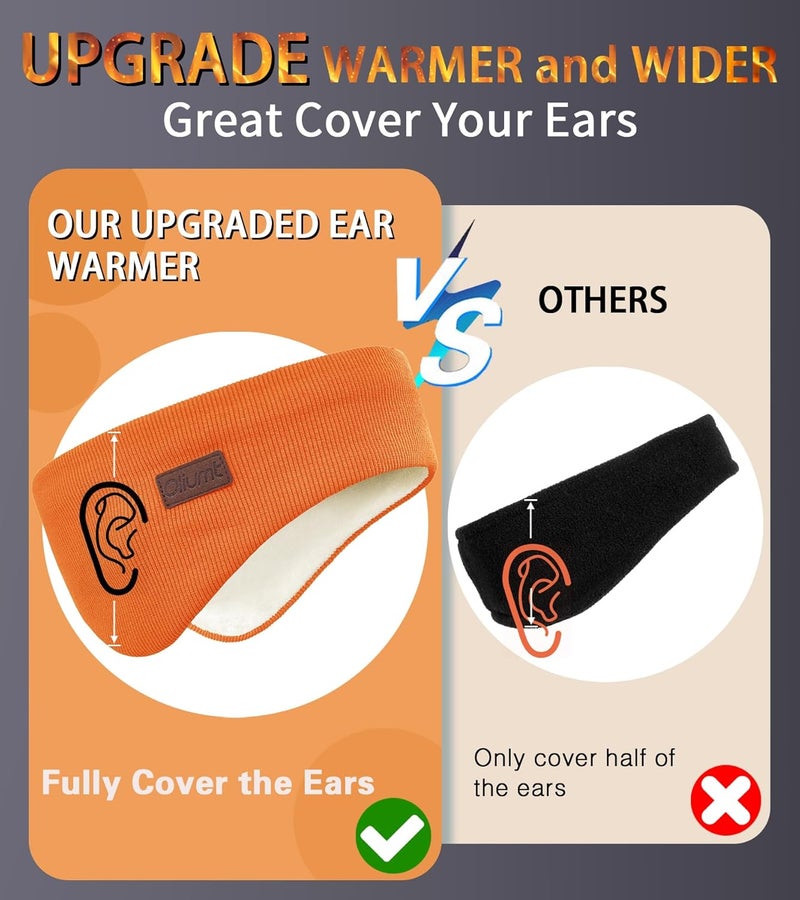 Oliumt Winter Ear Warmer Headband for Men Women Double-Layer Knit Ear Muffs Cover with Fuzzy Lining for Running and Cycling (Orange, One Size) - Image 2